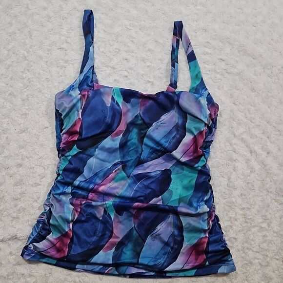 Athleta Square Neck Bra Cup Underwire Malibu Palm Print Tankini 38 B/C NWOT - Picture 1 of 9